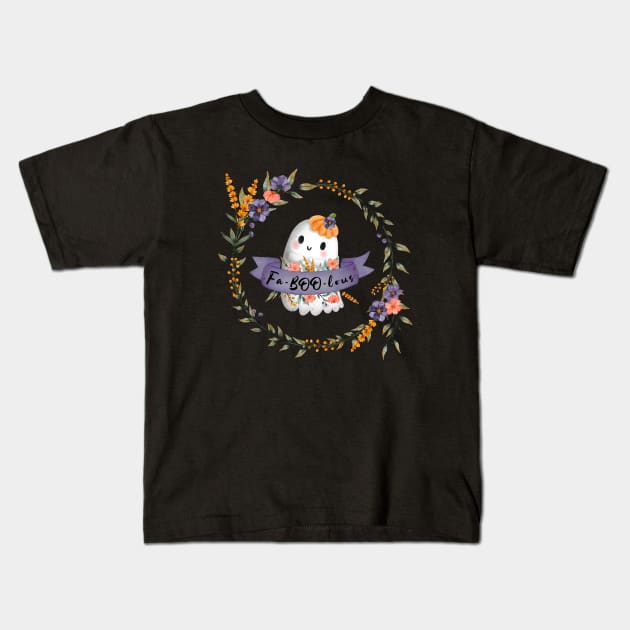 Fa -BOO-lous Ghost with flowers Kids T-Shirt by Catmaleon Design